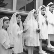 hansel-mieth-dionne-quintuplets-posing-in-their-confirmation-outfits-for-their-first-holy-communion